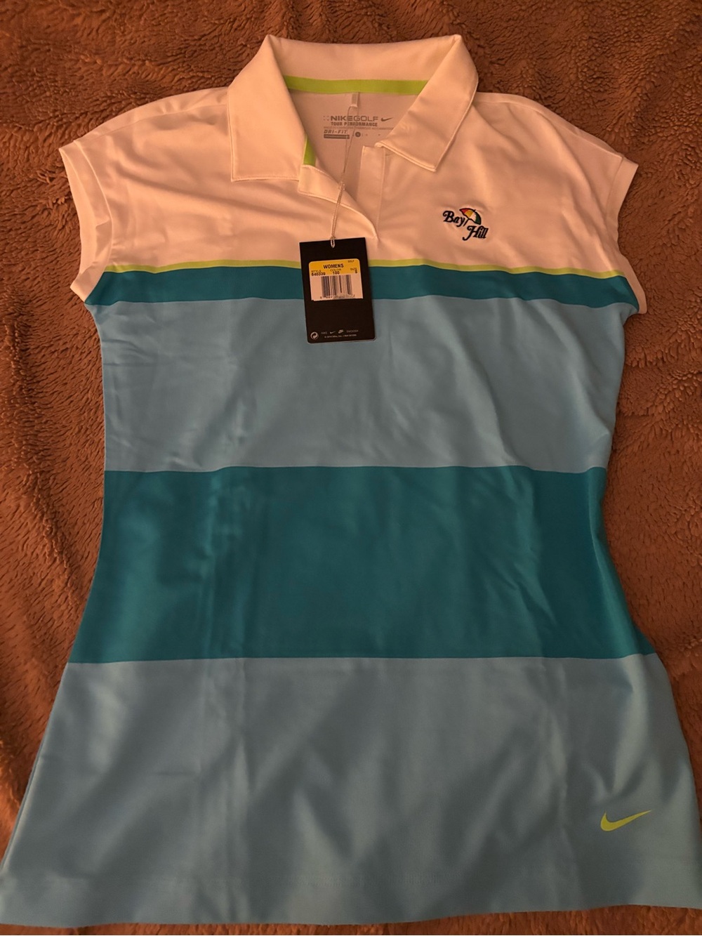 Nike Women's Striped Golf Polo - White, Light Blue & Teal